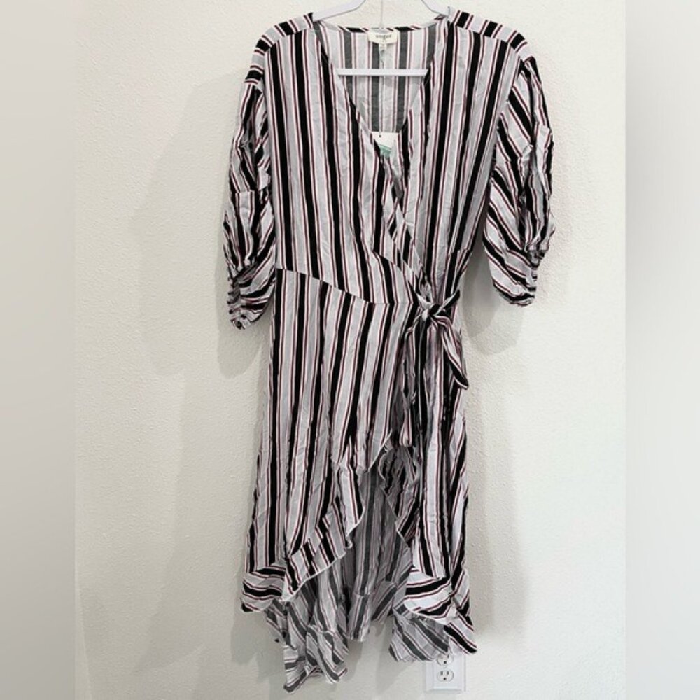 Umgee Ruffle Boho Mod Wrap Dress Feminine Puff Sleeve Asymmetrical Shabby Chic - Picture 2 of 8